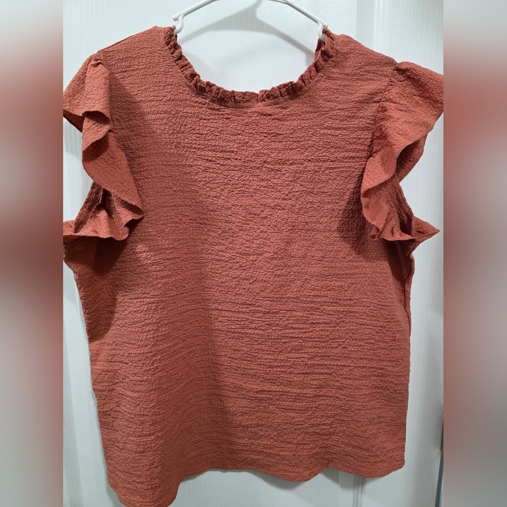 SHEIN Rust Ruffle Sleeve Blouse